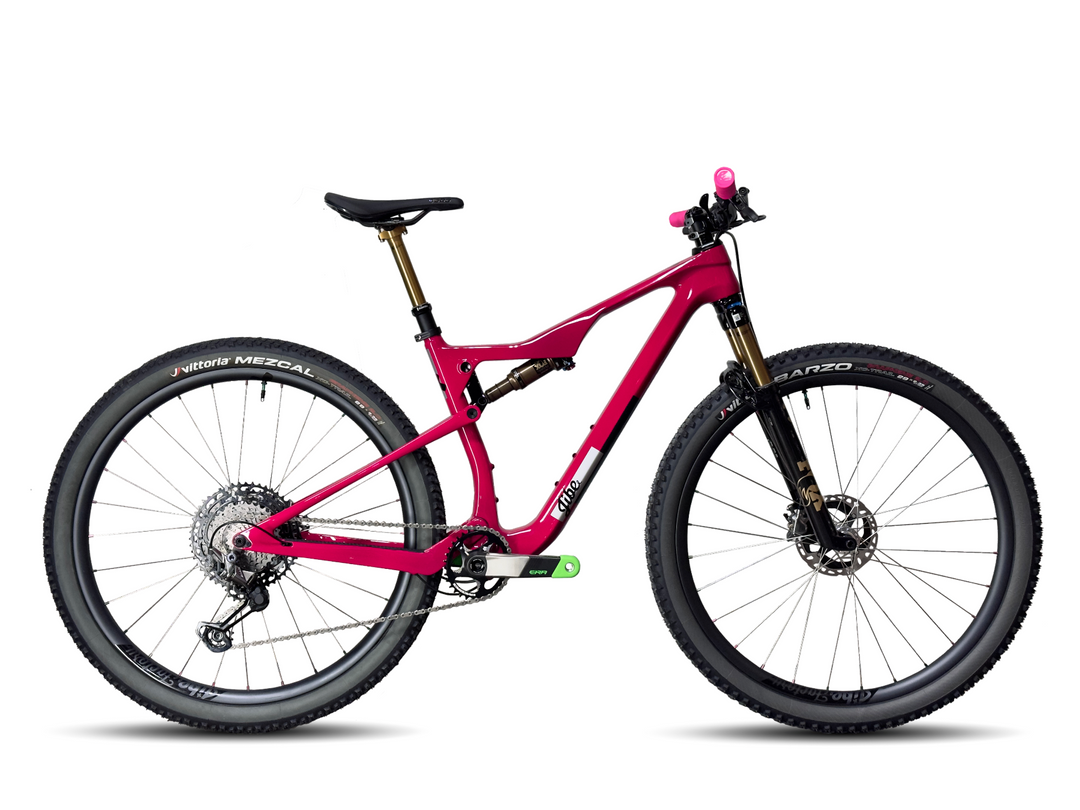 Jibe Fully in the color Very Berry. Fox factory suspension and Shimano XTR components. 